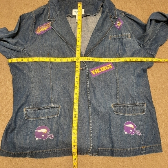 Vintage Homemade MN Vikings Patchwork Cervelle Chambray Blazer Size 3X Blue - Picture 5 of 5